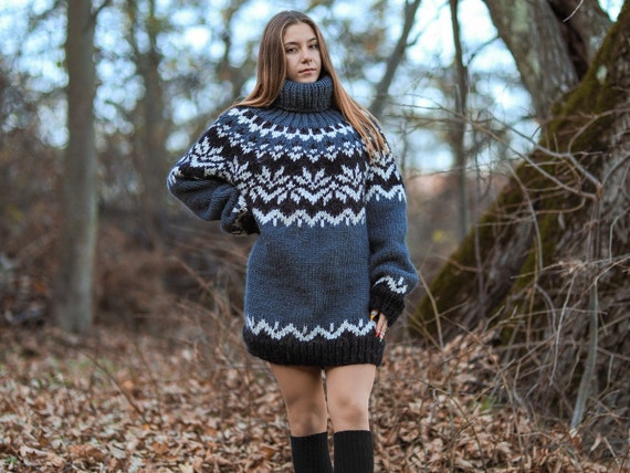 Wool Nordic Pullover, Turtleneck Pullover, Scandinavian Knit Sweater,  Islandic Sweater, Chunky Pullover, Oversized Knitwear, Gift for Her -   Canada