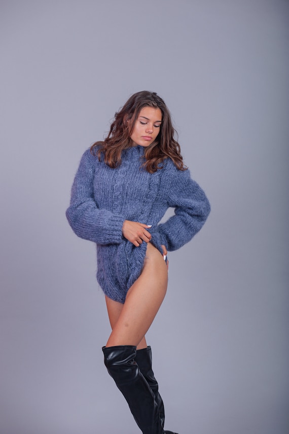 Denim Sweater Bodysuit, Turtleneck Mohair Catsuit, Mohair Fetish Bodysuit,  Kable Knit Jumper Sweater for Women, Oversized Iceland Sweater -  Canada