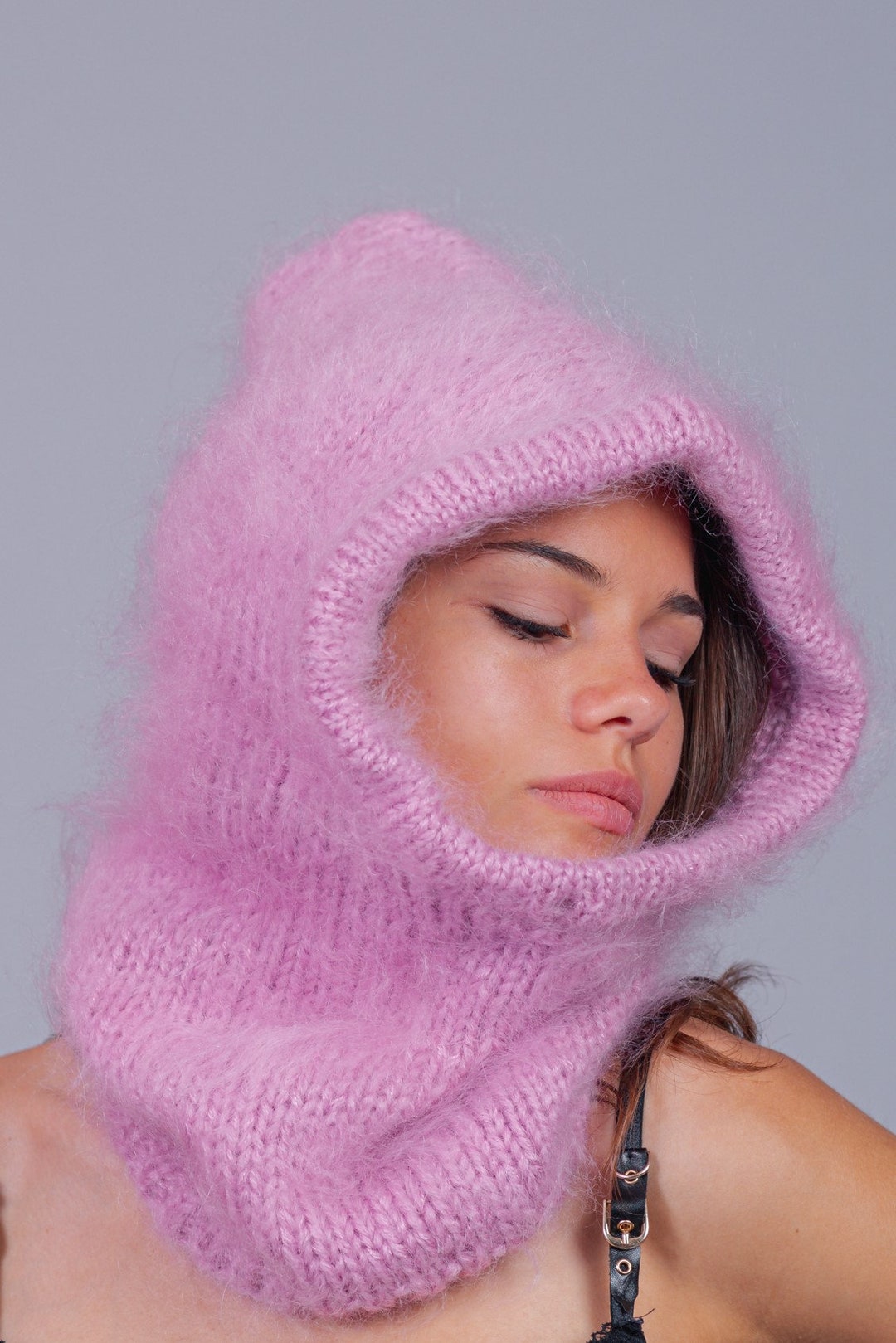 Mohair Balaclava, Pink Mohair Balaclava, Open Face Mask, Full Face Knit Mask, Warm Balaclava