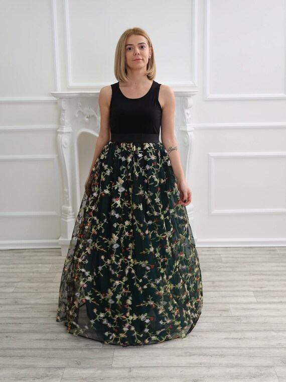 Embroidered tulle cheap skirt