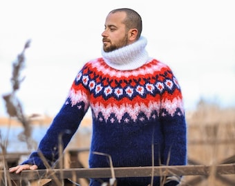 Nordic Mohair Sweater, Mens Cozy Pullover, Icelandic Mohair Jumper, Boyfriend Gift, Plus Size Clothing, Warm  Clothes, Oversized Pullover