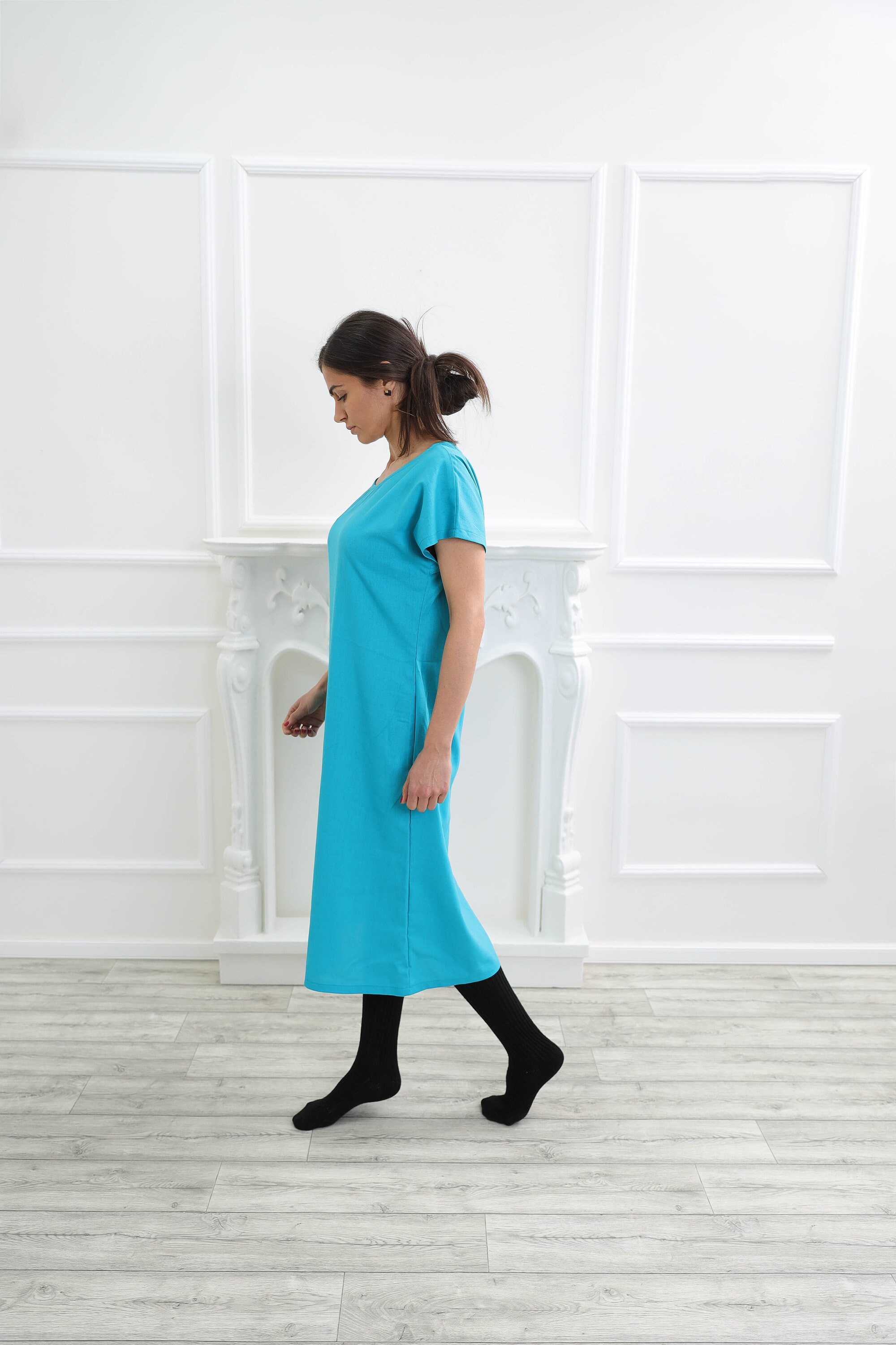 Turquoise Dress Washed Linen Dress Loose Fit Dress Plus - Etsy