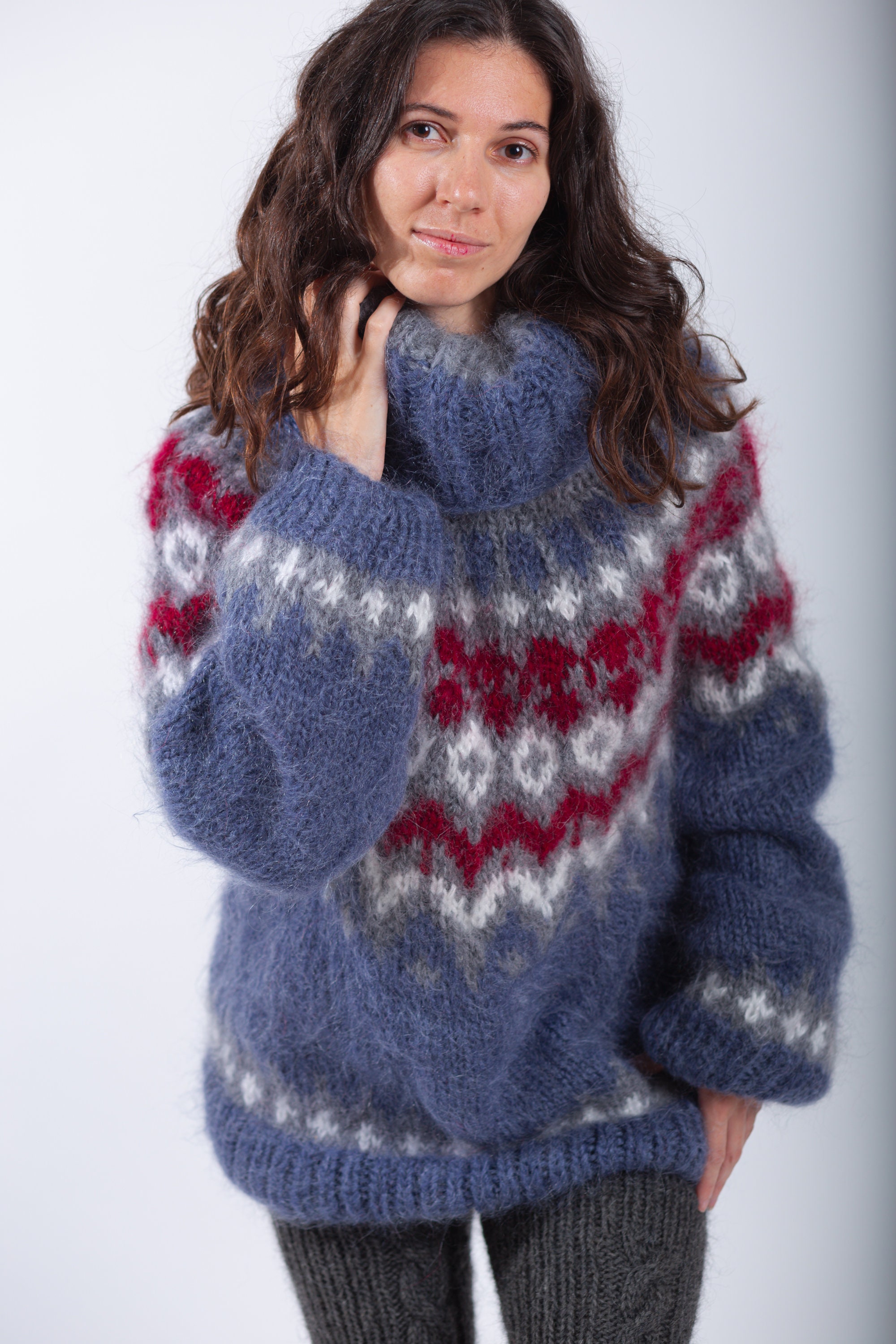 Warm Winter Pullover, Mohair Knit Sweater, Turtleneck Jumper