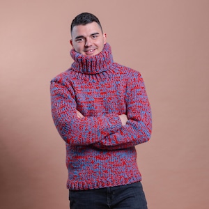 M Size ready to ship Melange  Wool Sweater, Chunky Knit Pullover, Heavy Winter Jumper, Thick Turtleneck Cardigan, Pure Wool Men’s Sweater