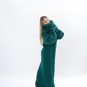 Huge Wool Dress, Winter Maxi Sweater Dress, Long Wool Sweater Dress, Giant Turtleneck, Green Dress For Winter, Oversized Dress, Molimarks image 6