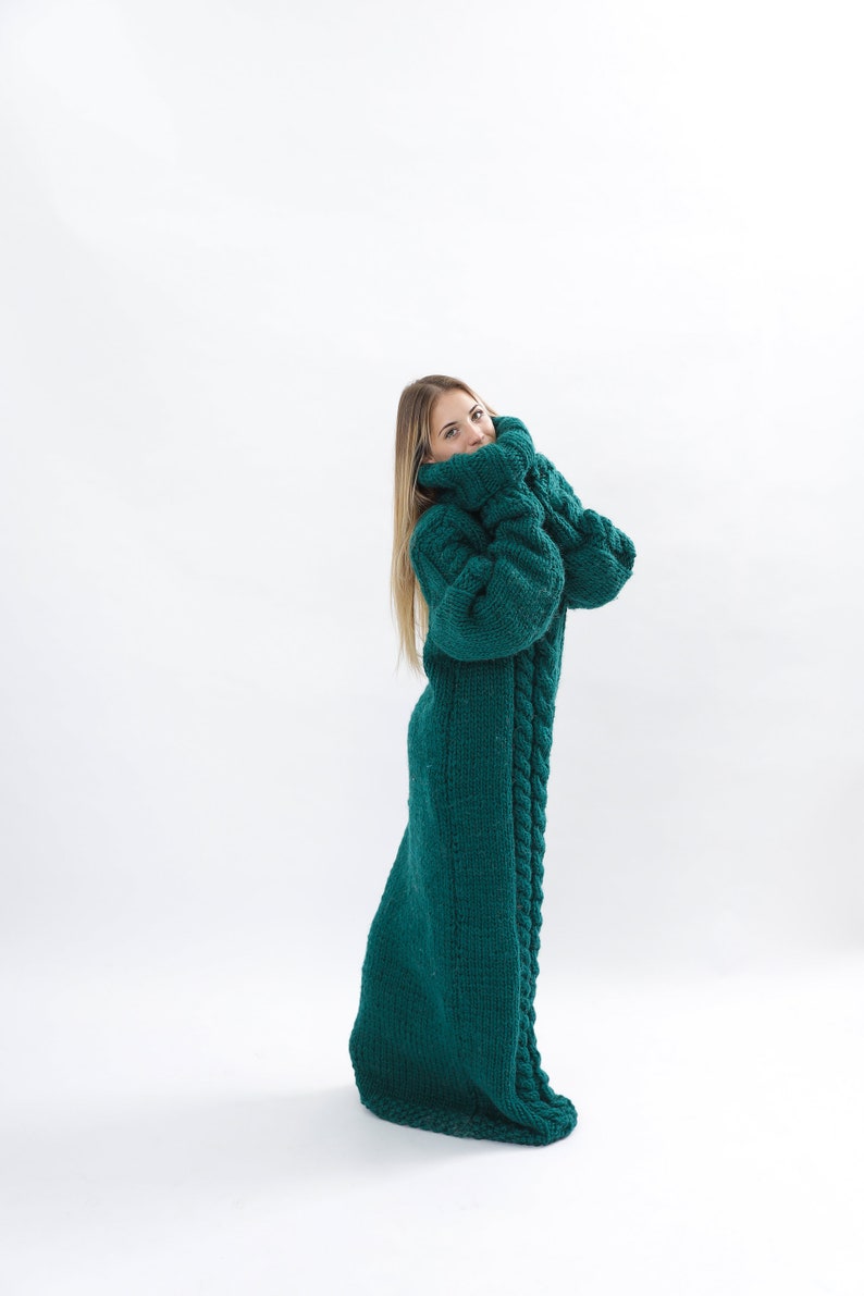 Huge Wool Dress, Winter Maxi Sweater Dress, Long Wool Sweater Dress, Giant Turtleneck, Green Dress For Winter, Oversized Dress, Molimarks image 6