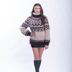 Mohair Icelandic Sweater, Fluffy Nordic Jumper, Oversized Mohair Turtleneck, Lopapeysa Women Jumper, Fair Isle Sweater, Handknit Pullover image 8