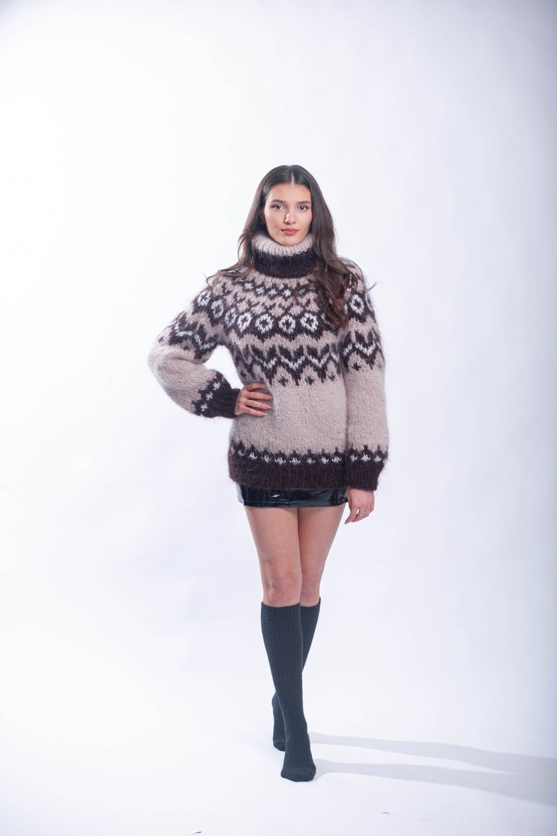 Mohair Icelandic Sweater, Fluffy Nordic Jumper, Oversized Mohair Turtleneck, Lopapeysa Women Jumper, Fair Isle Sweater, Handknit Pullover image 8