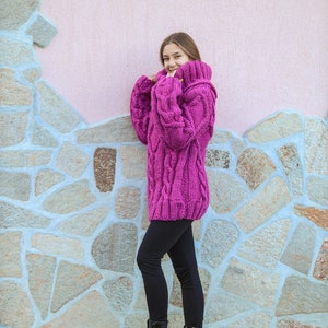 2XL Ready to ship purple chunky wool sweater with extra large turtleneck women cozy knitwear for winter season image 8