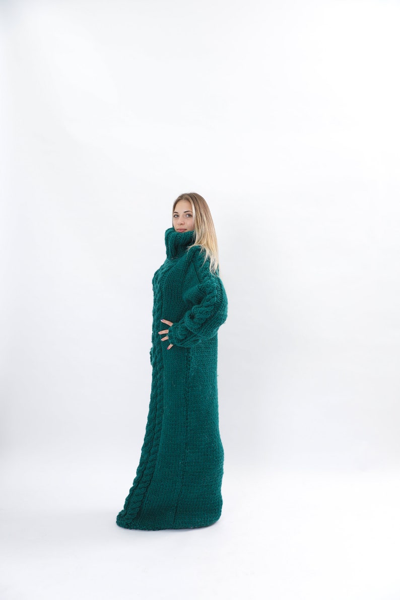 Huge Wool Dress, Winter Maxi Sweater Dress, Long Wool Sweater Dress, Giant Turtleneck, Green Dress For Winter, Oversized Dress, Molimarks image 9