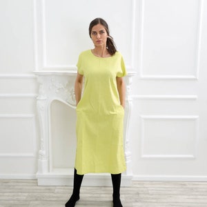 M Size Ready to ship Yellow Linen dress , Organic Linen dress, Washed linen dress , Long Linen dress , Linen dress, Molimarks , 10245 image 3