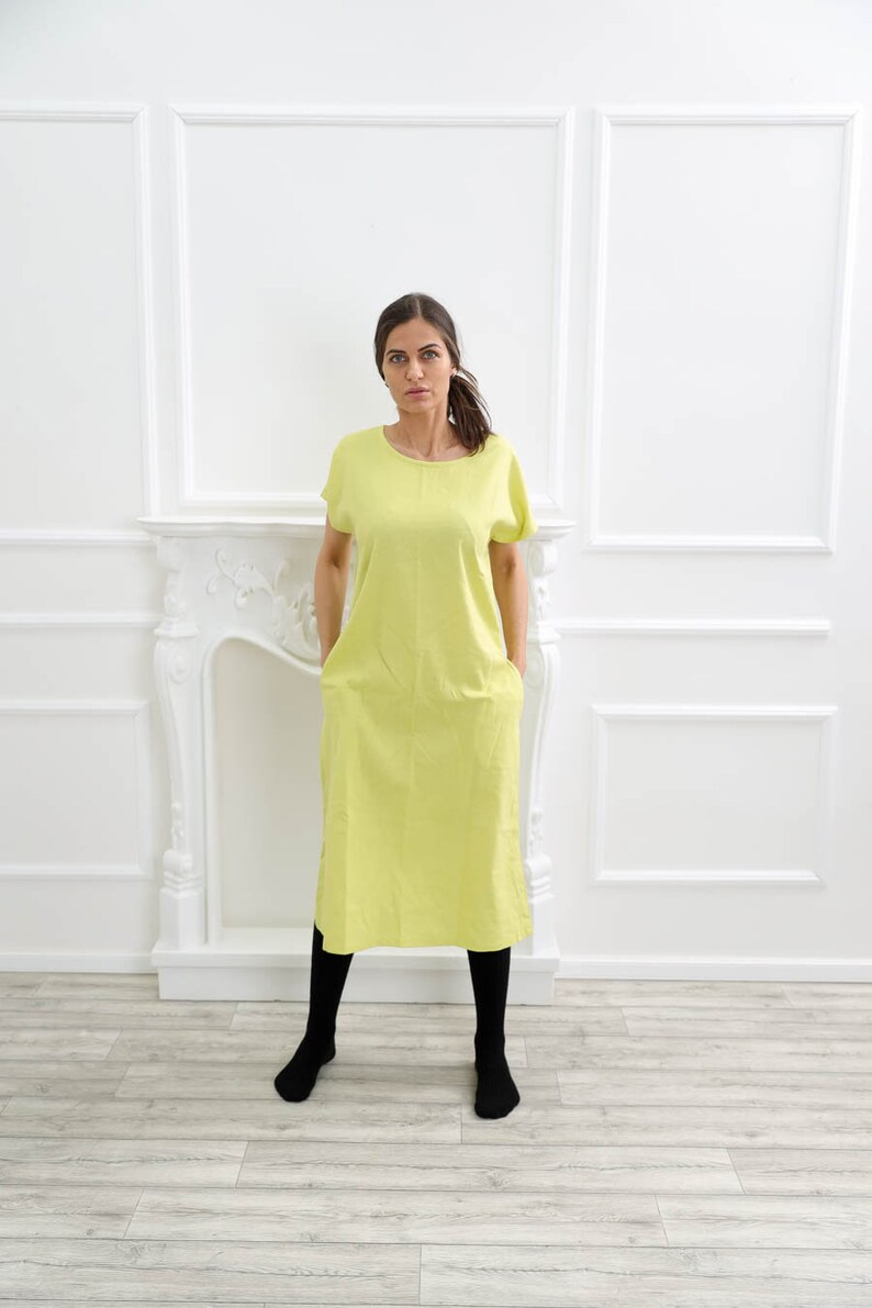 M Size Ready to ship Yellow Linen dress , Organic Linen dress, Washed linen dress , Long Linen dress , Linen dress, Molimarks , 10245 image 3