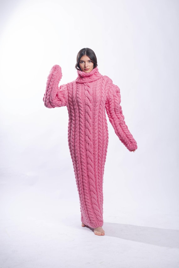 【最終値下げ】Puff Sleeve Cable Knit Dress CAICJ98 Sweater Dress Plus Size Women's Chenille Sweater