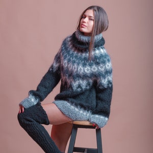 Beautiful Icelandic Sweater, Fluffy Nordic Jumper, Oversized Mohair Turtleneck, Lopapeysa Women Jumper, Fair Isle Sweater, Handknit Pullover image 2