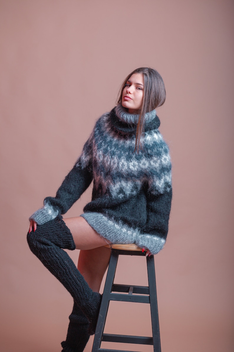 Beautiful Icelandic Sweater, Fluffy Nordic Jumper, Oversized Mohair Turtleneck, Lopapeysa Women Jumper, Fair Isle Sweater, Handknit Pullover image 2