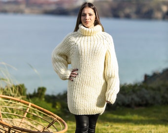 Nouveau pull en tricot Аngora, pull en tricot à col roulé, pull chaud surdimensionné, pull d'hiver en angora