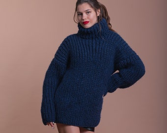 Pull à col roulé en mohair et laine mélangés 5 brins, pull en tricot surdimensionné, énorme pull-over