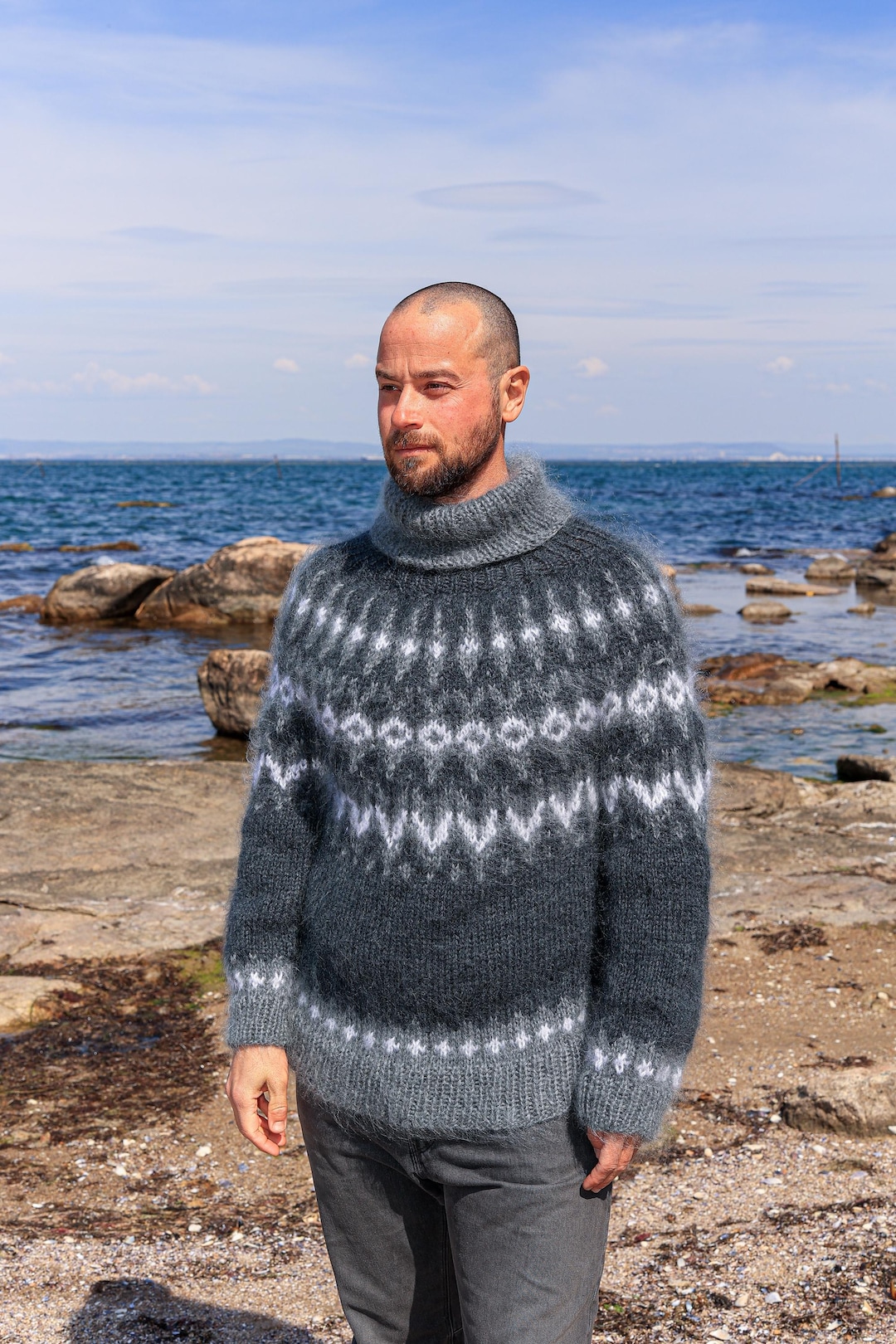 Nordic Mohair Jumper, Icelandic Mohair Sweater, Mens Cozy Pullover