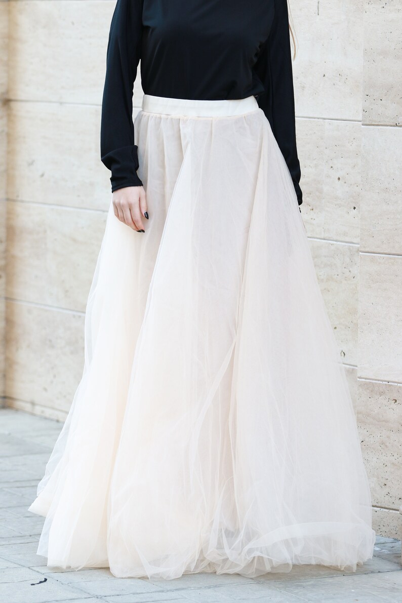 Falda larga de tul de boda / falda de dama de honor blanca ...