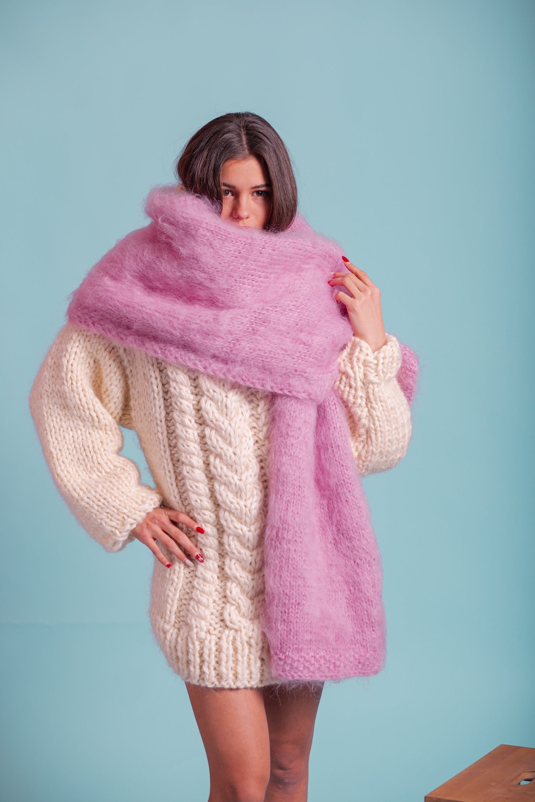 Pink Mohair Scarf, Fluffy Scarf, Oversized Muffler, Long Pink Mohair Scarf, Fluffy Scarf, Oversized Muffler, Long