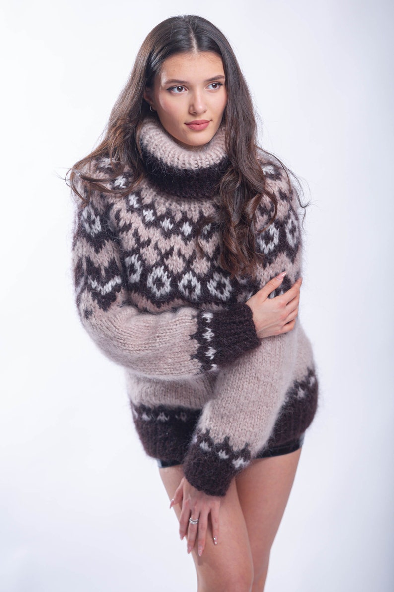 Mohair Icelandic Sweater, Fluffy Nordic Jumper, Oversized Mohair Turtleneck, Lopapeysa Women Jumper, Fair Isle Sweater, Handknit Pullover image 5