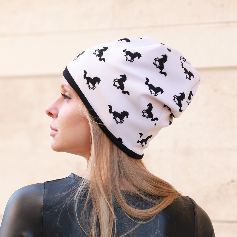 Winter Hat / Neoprene Hat with Horses /Horses hat / Winter Neoprene Hat / image 3