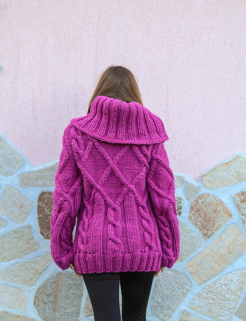 2XL Ready to ship purple chunky wool sweater with extra large turtleneck women cozy knitwear for winter season image 5