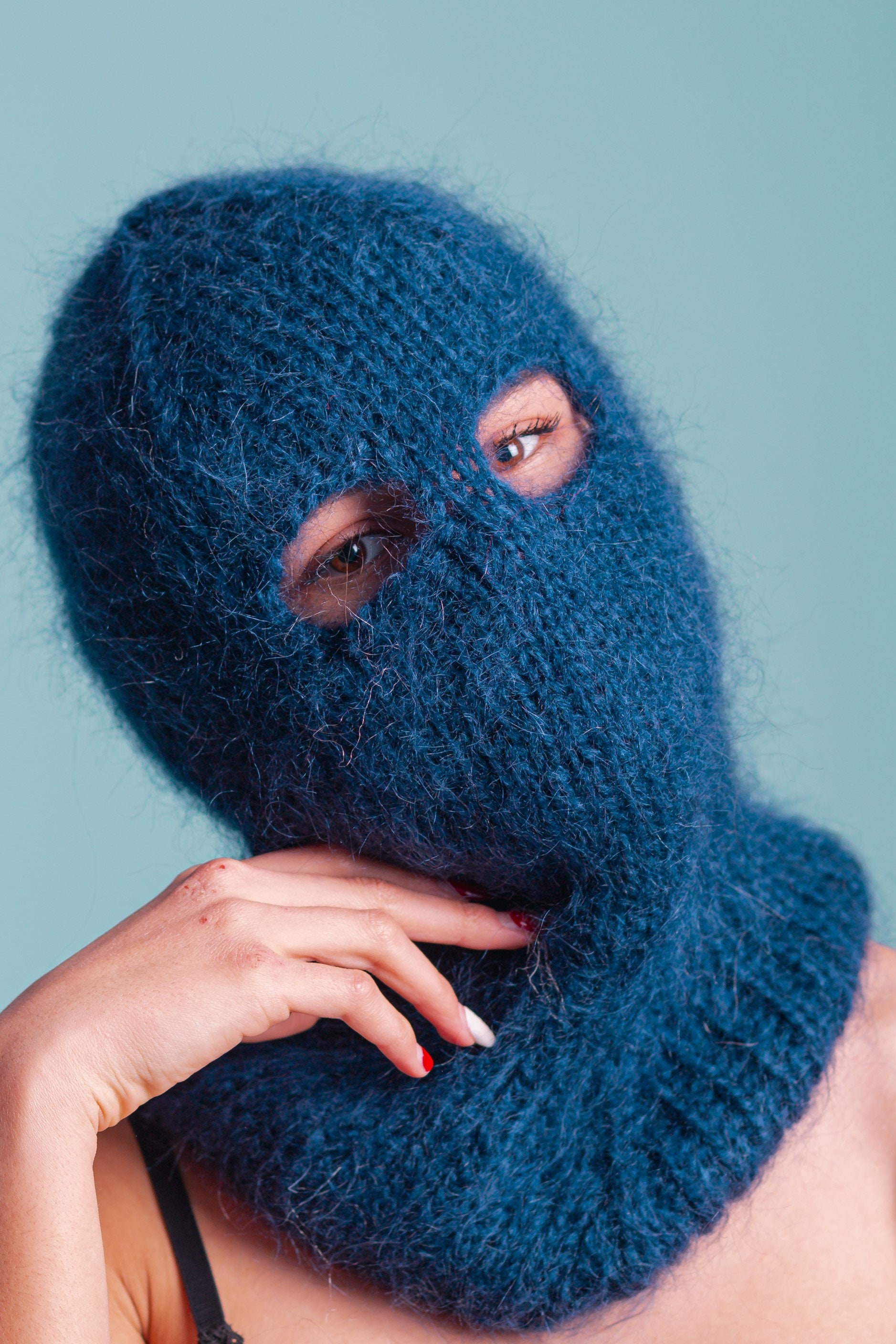 Mohair Balaclava, Blue Balaclava, 2 Hole Face Mask, Full Face Knit