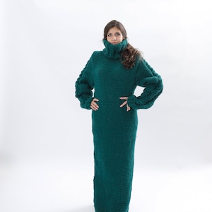 Maxi Pullover Kleid, Grobstrick Pullover, Langes Wollkleid, Riesiger Rollkragen, Oversize Wollkleid, Maxi Strickkleid, Pullover Pullover Für Frauen