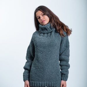 Soft  Handmade Gray Oversized Sleeve Sweater, Gray Turtleneck Sweater,  Oversized Knitted Sweater,Pullover Sweater, Winter Knit ,Molimarks