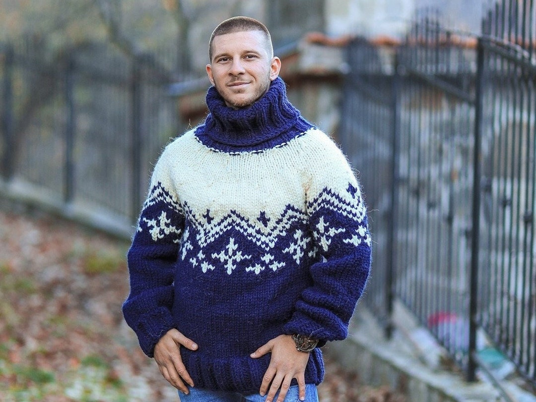 人気特価激安 Wool Man Sweater, Knit Nordic Sweater, Turtleneck Giant トップス