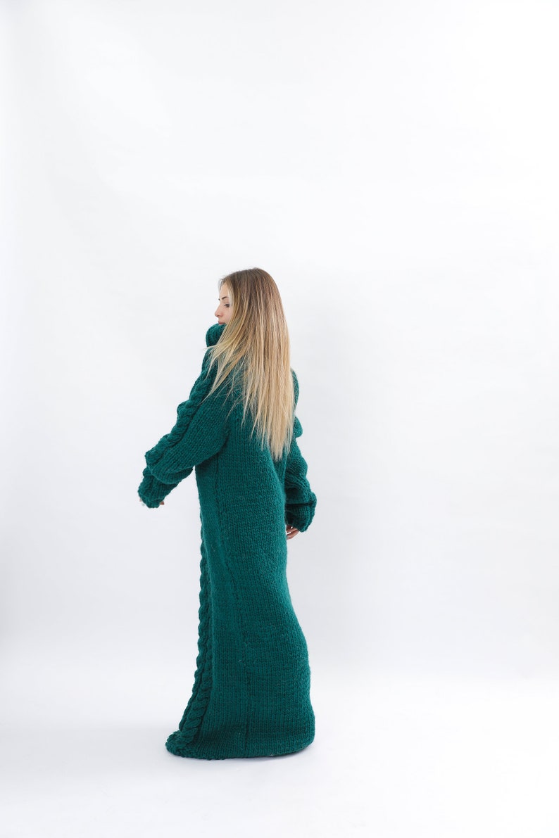 Huge Wool Dress, Winter Maxi Sweater Dress, Long Wool Sweater Dress, Giant Turtleneck, Green Dress For Winter, Oversized Dress, Molimarks image 8