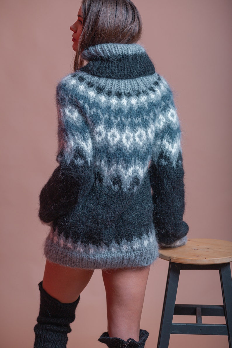 Beautiful Icelandic Sweater, Fluffy Nordic Jumper, Oversized Mohair Turtleneck, Lopapeysa Women Jumper, Fair Isle Sweater, Handknit Pullover image 9