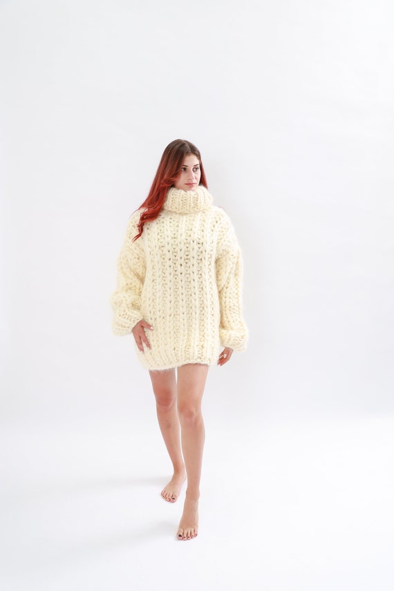 Femmes Taille 14/16 crème col boule Pull Pullover Knit Top 