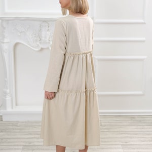 Ready to ship L size linen dress , Long sleeve linen dress, Beige linen dress with pockets image 4