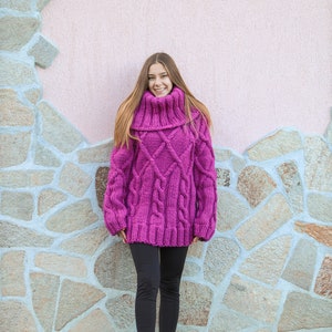 2XL Ready to ship purple chunky wool sweater with extra large turtleneck women cozy knitwear for winter season image 4