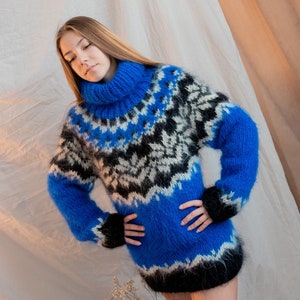 New Nordic Mohair Sweater, Turtleneck Knit Sweater, Oversized Warm ...
