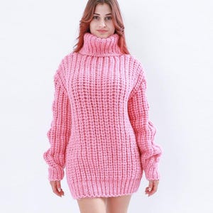 7XL Ready to Ship Pink Wool Sweater, Turtleneck Knit Pullover, Oversized Chunky Sweater, Winter Clothing, Baby Pink Jumper by Molimarks