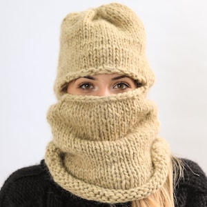 Row Wool Balaclava, Knit Balaclava, Wool Slouchy Beanie, Full Face Knit Mask, Ski Helmet Cover, Balaklava Helmet, Winter Accessories, Gift
