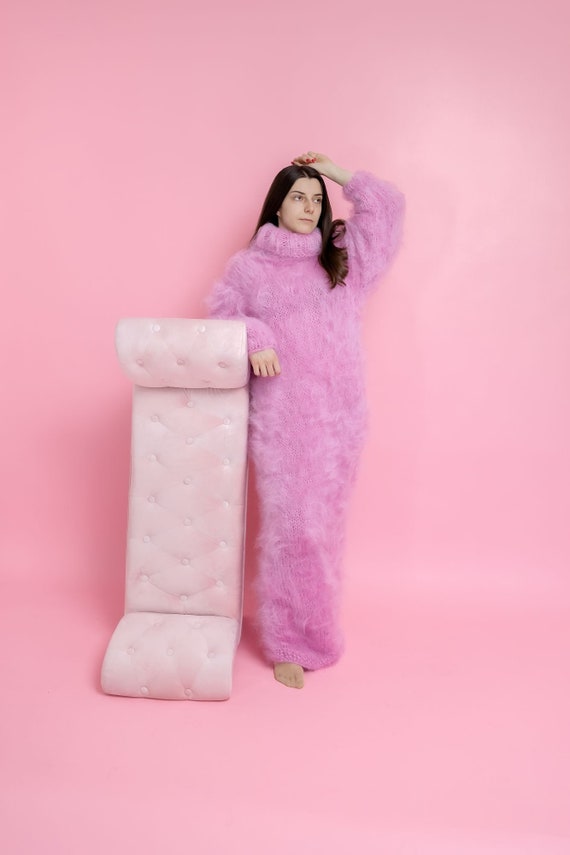 pink sweater dress plus size for Fall Made from a soft touch Handmade Pink Knit Maxi Dress: