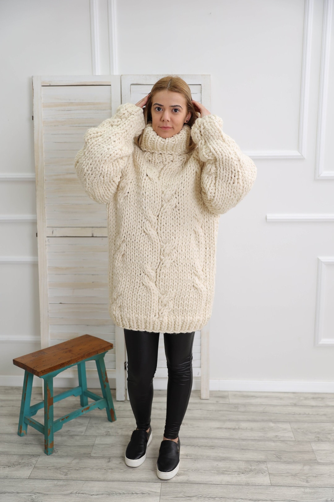 Chunky Turtleneck Wool Sweater Knit Loose Fit Pullover Long - Etsy