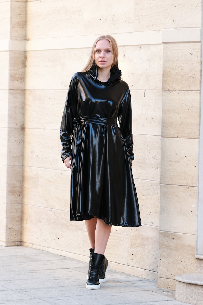 Plus size latex Black viscose leather dress Latex loose | Etsy