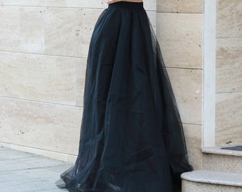 Black Tulle Dress, Bridesmaid Skirt, Black Wedding Dress, Maxi Tulle Skirt, Gothic Wedding Skirt, Women Plus Size Clothing,Photo Shoot Skirt