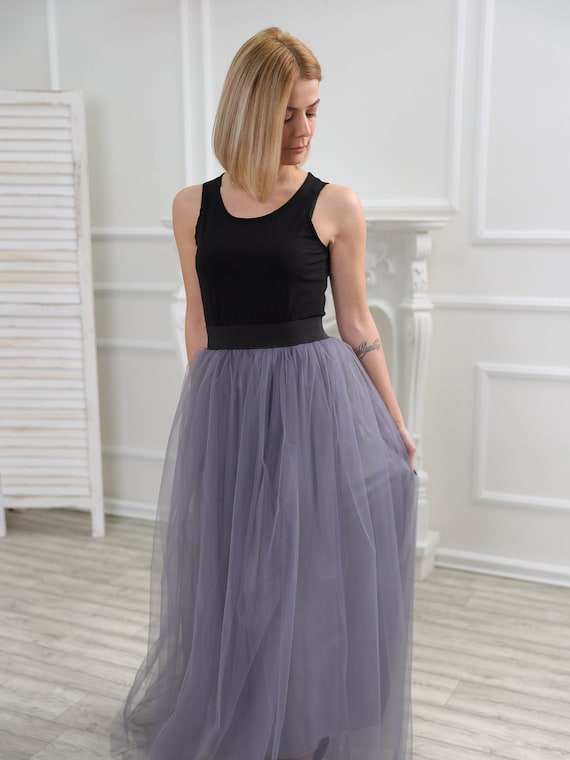 Tulle maxi skirt clearance gray