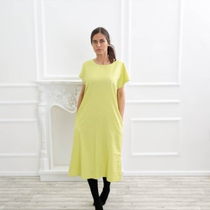 M Size Ready to ship Yellow Linen dress , Organic Linen dress, Washed linen dress , Long Linen dress , Linen dress, Molimarks , 10245 image 1