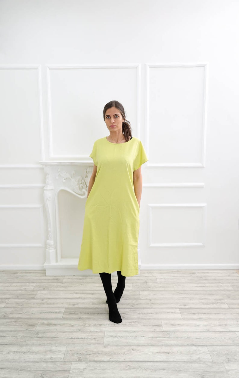 M Size Ready to ship Yellow Linen dress , Organic Linen dress, Washed linen dress , Long Linen dress , Linen dress, Molimarks , 10245 image 1