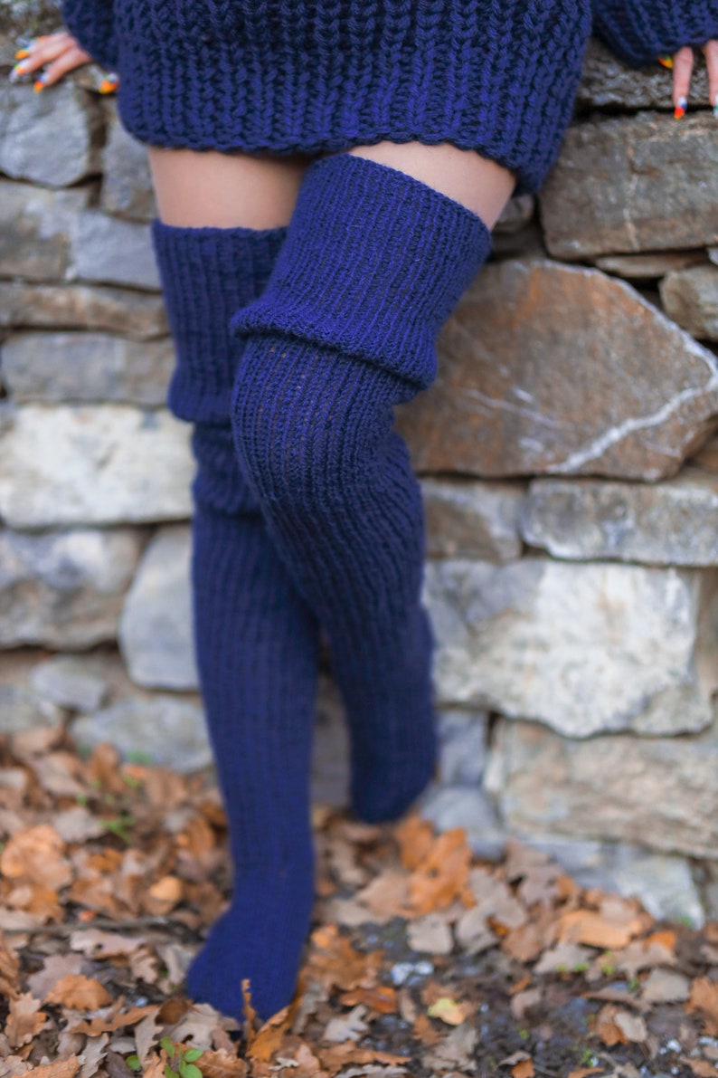 Over The Knee Wool Socks, Warm Winter Socks, Hand Knitted Legwarmer, Knitted Boot Socks, Ballet Leg Warmers, Gift For Her, Wool Home Socks image 4