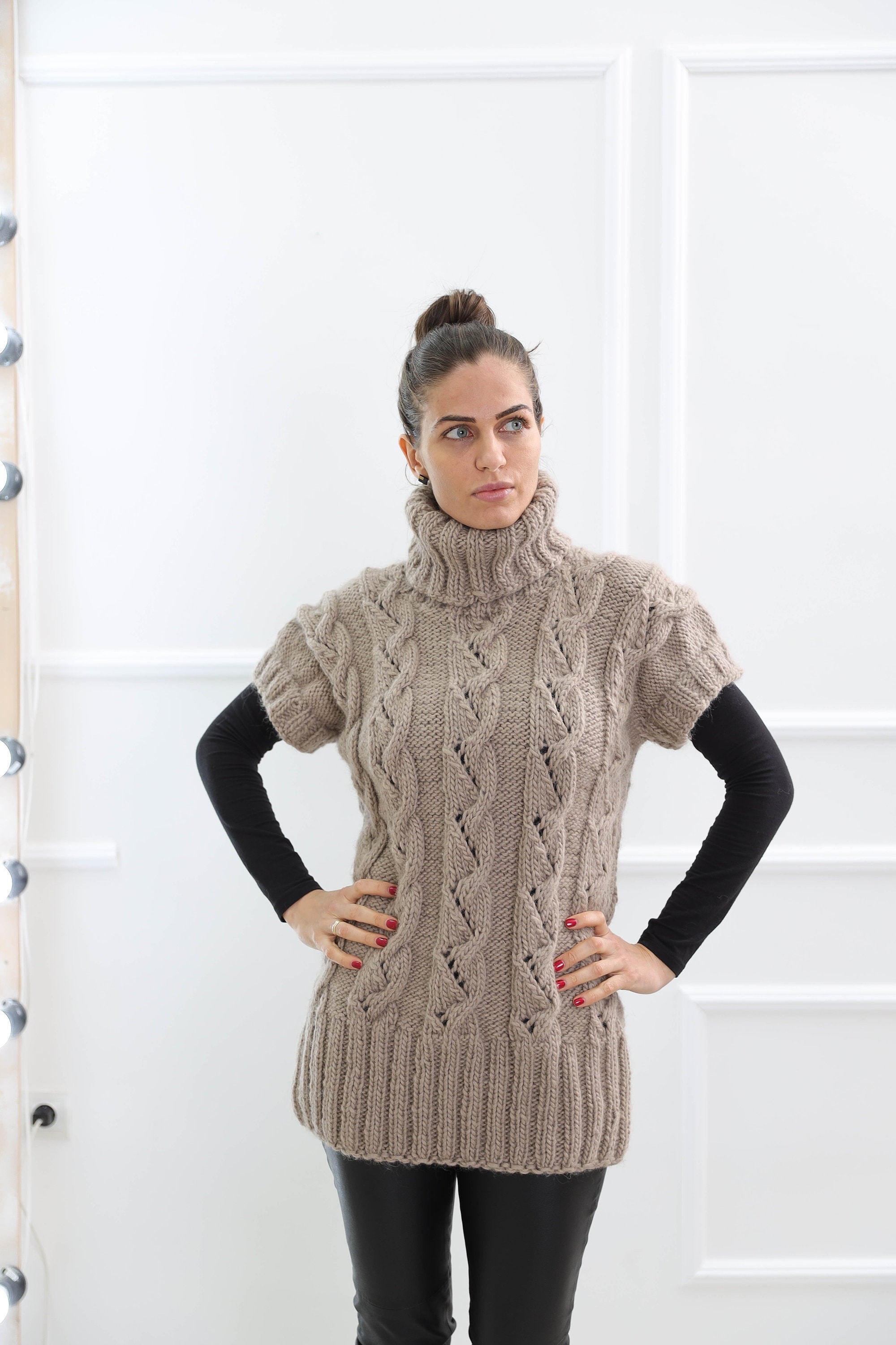 Hand Knit Sweater Vest Cable Knit Vest Wool Sweater Vest