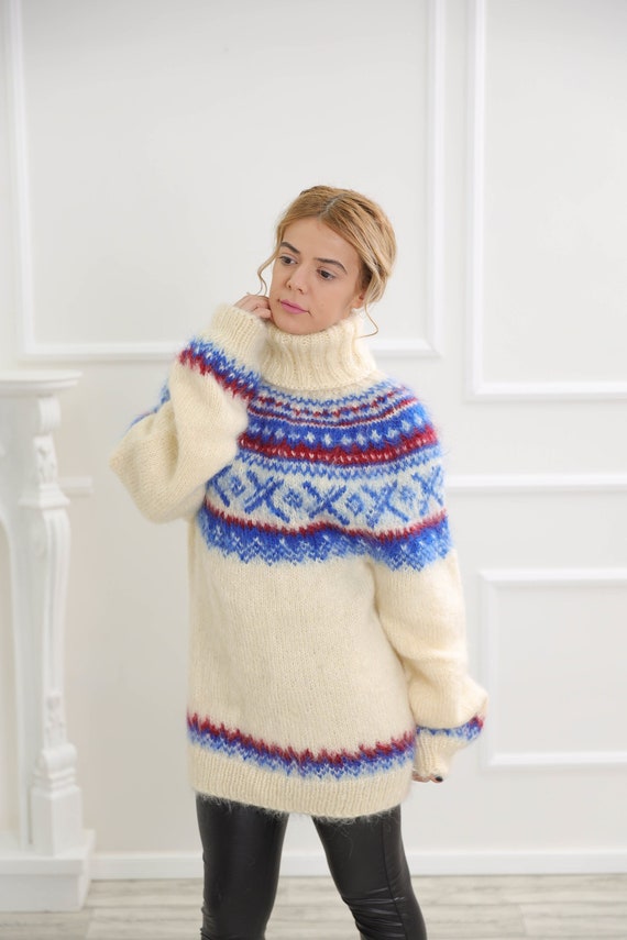Icelandic Mohair Turtleneck Sweater, Cable Knit Fetish
