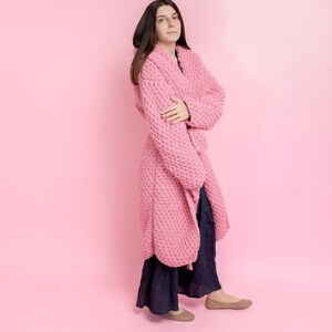 Pink Wool Cardigan, Wool Long Cradigan, Oversized Cardigan, Knit Jacket, Wool Coat, Hand Knit Cardigan, Maxi Coat, Chunky Cardigan image 10